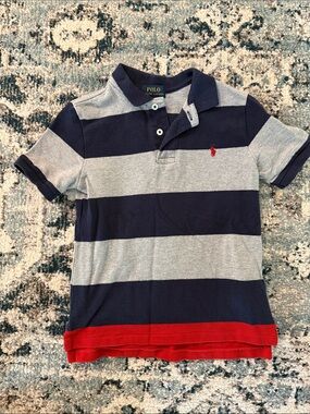 Polo by Ralph Lauren Navy, Gray & Red Striped Polo Shirt